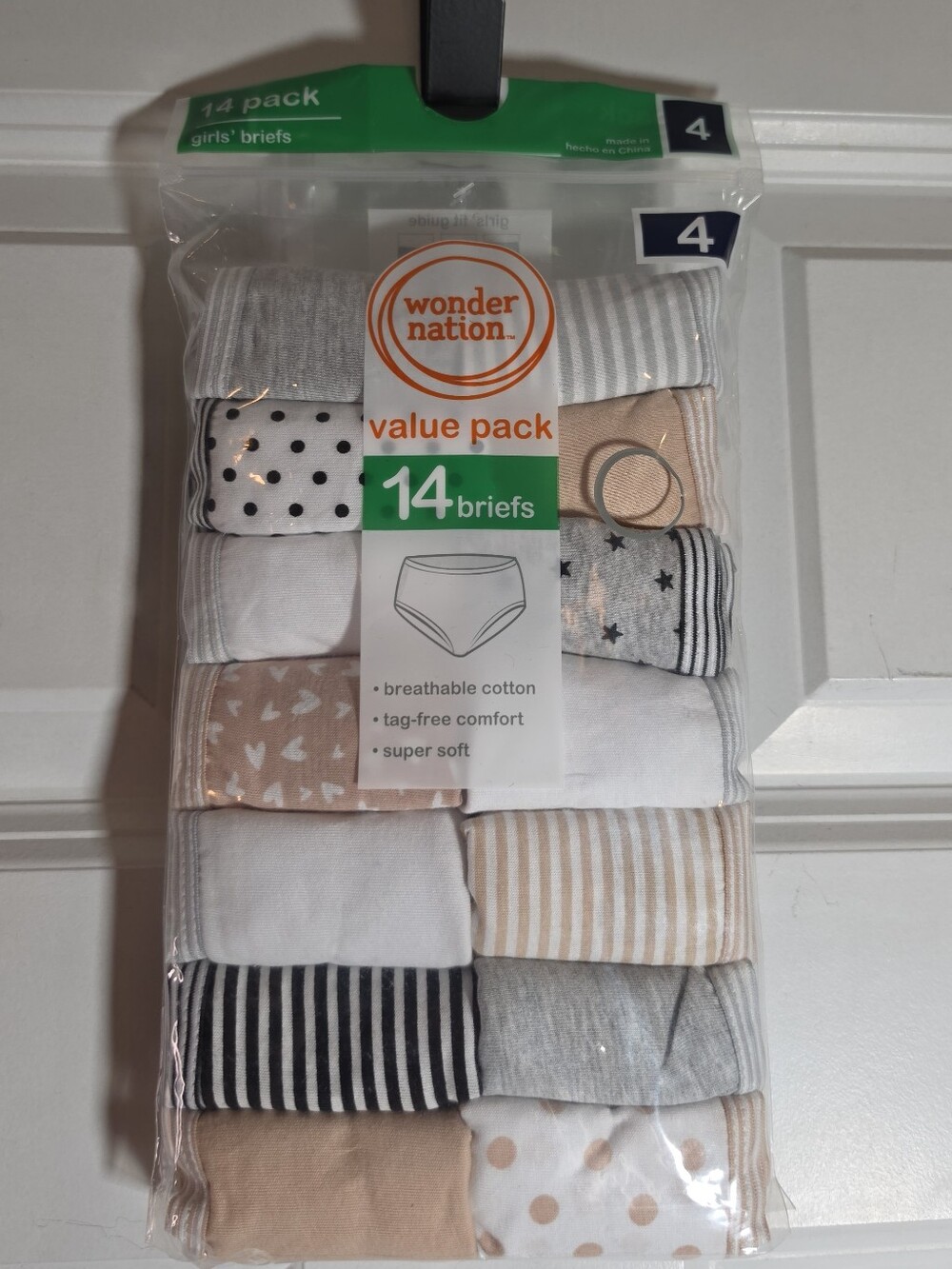 New Wonder Nation Girls' Briefs Pack - White, Gray, Beige Mix Size 4
